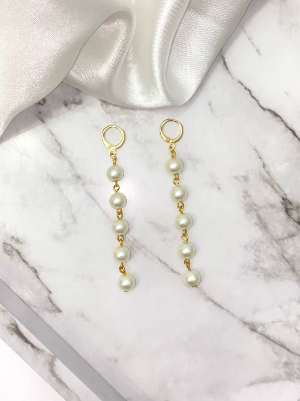Pearl Drop Gold Hoop Earrings - Elegant Faux White Pearl Dangle